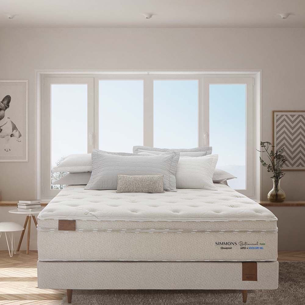 Cama Box + Colchão Simmons Bamboo Bothanical Plush