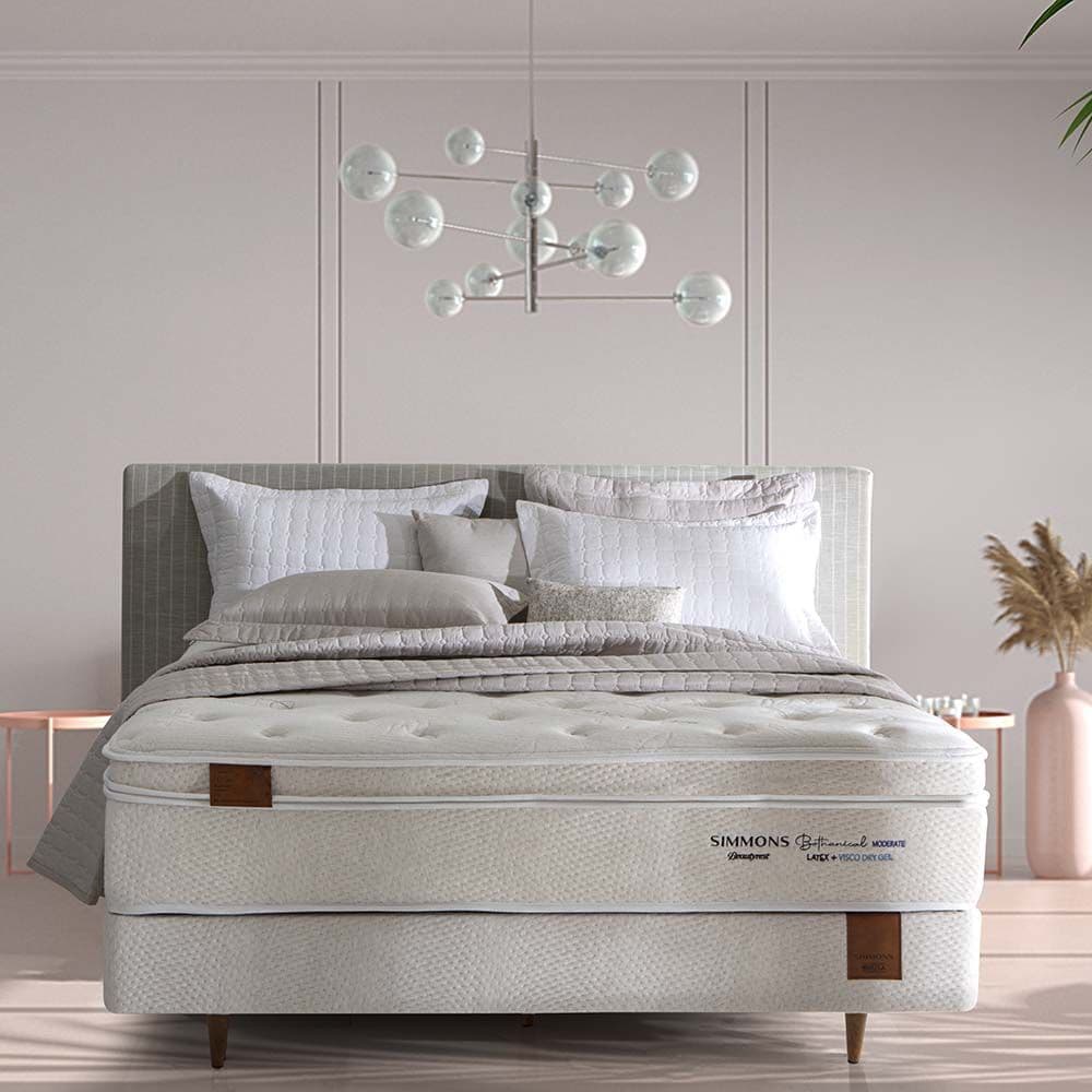 Cama Box + Colchão Simmons Bamboo Bothanical Moderate